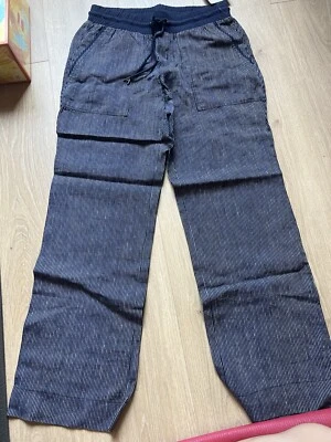 Pantalón Athleta Mujer Talla 4 Petite Nuevo con Etiquetas Bali Lino Cordón Rayas Azul Foto 1 de 4