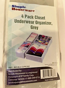 Simple Houseware Closet Underwear Organizer Drawer Divider 4 Set, Gray - Picture 1 of 4