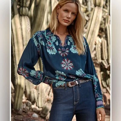 Blusa Johnny Was Jade Amaya para mujer pequeña mezcla de seda nueva en Leilana Foto 1 de 4