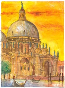 ORIGINAL Aquarell Kunstwerk Basilica di Santa Maria della Salute in Venedig - Bild 1 von 3