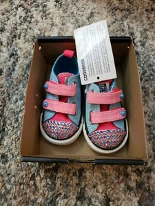 Converse girls Bling Swarovski Crystals Detailed Size 4 pink blue CUSTOM - Picture 1 of 7