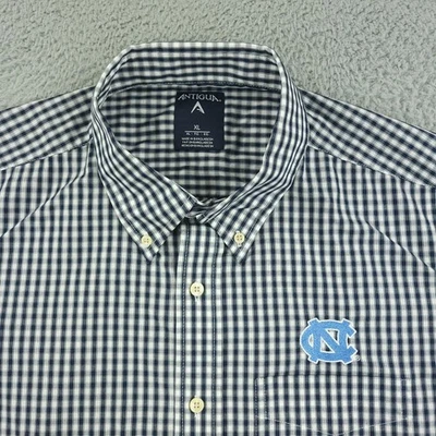 Camisa North Carolina Tacones Alquitranados Para Hombres XL Azul Blanco NCAA Baloncesto Cuadros Antigua Foto 1 de 4