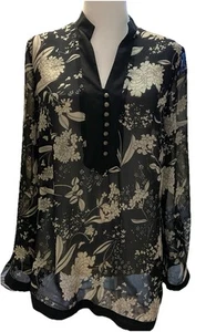 Notations Damen Bluse Schlitzärmel schwarz Tunika Knopfleiste Gr. Small Cottagecore - Bild 1 von 20