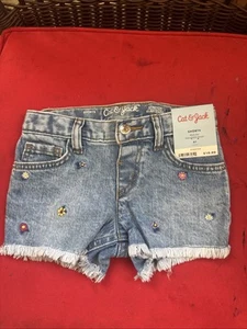 Cat & Jack Girls 4T Shorts Blue Floral Flowers Adjustable Waist Jean Shorts - Picture 1 of 3