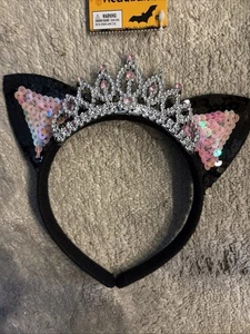 Crown Cat Headband Halloween Accessories Age 3+ NWT Black Silver Pink G31 - Picture 1 of 3