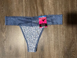 NWT Maidenform Thong Panties XL/8 Sheer Lace Underwear DMESLT Blue floral - Picture 1 of 2