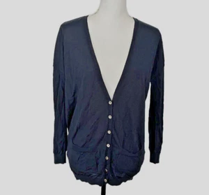 Boden 100% Wool Cardigan Navy Blue Button V Neck Size 8 Classic Preppy Career - Picture 1 of 9