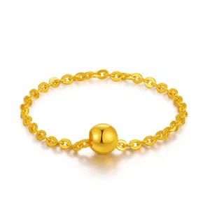 HOT Sale 999 Pure 24K Yellow Gold Ring Woman's Fine O Link Lucky Bead US Size 7 - Picture 1 of 3