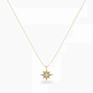 14K Yellow Gold Certified Natural Diamond 0.03 CT North Star Pendant Necklace - Picture 1 of 7