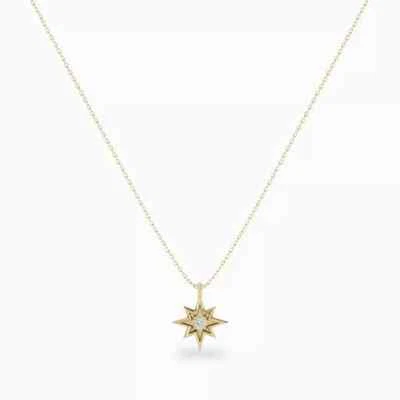 Ожерелье с подвеской в виде северной звезды с натуральным бриллиантом 0,03 карата 18 дюймов желтое золото 14 карат - Изображение 1 из 4