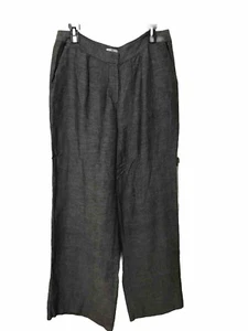 Halston Pants Women Linen Blend Wide Leg Gray Black Pockets Size 14 - Picture 1 of 10