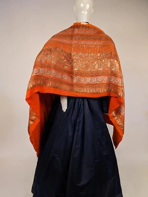 FLAPPER 1920’S METALLIC GOLD LAME BROCADE ORANGE SILK STOLE - AS ACQUIRED - Image 1 of 4