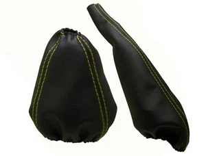 SEAT TOLEDO I (91-99) Soufflet Levier De Vitesse et Frein Cuir - Couture Jaune - Picture 1 of 1