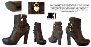 Botas de tacón de plataforma Juicy Couture para mujer con hebilla de cuero marrón con cremallera talla 9M - Imagen 1 de 11