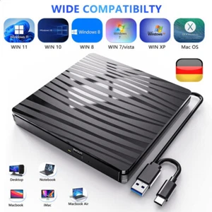 Externes CD DVD Laufwerk USB 3.0 Brenner Type-C für PC Laptop Mac OS, Windows 11 - Bild 1 von 12