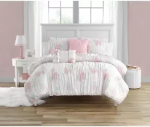 Pink Girls 4 Piece Twin Size Comforter Set Bedding Bedspread Microfiber Floral - Picture 1 of 10