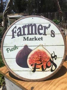 Farmers Market Fresh Figs Round Sign Tin Vintage Garage Bar Decor Old Rustic - Picture 1 of 1