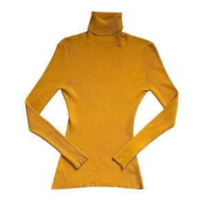 Milly Small Marigold Yellow Ribbed Turtleneck Sweater Designer Preppy Classy - Picture 1 of 9