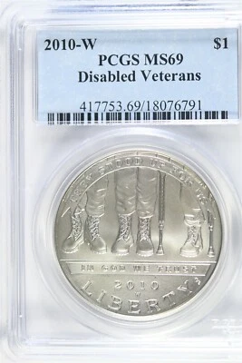 2010 W UNCIRCULATED $1.00 Silver Commemorative - Disabled Vets - PCGS MS 69 - Image 1 of 2