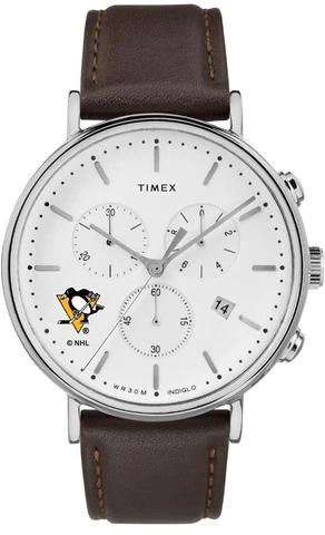 Mens Pittsburgh Penguins Watch Chronograph Leather Band Watch Cover