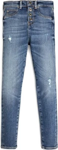 GUESS Girls'  Hight Waisted Skinny Fit Button Front Jean, Dark Sky Twill, 8 - Picture 1 of 2