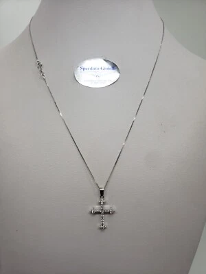 COLLANA DA DONNA CON CROCE CON ZIRCONI IN ORO BIANCO 18KT 750 2,9 GR. (3408) - Immagine 1 di 4