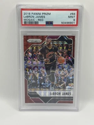 2016-17 Panini Prizm LeBron James Mosaic Red Parallel Cleveland Cavaliers PSA 9 - Image 1 of 2