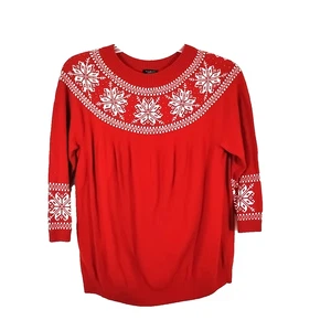 Maglione donna Talbots 2XP rosso con perline fiocco di neve misto lana di agnello manica 3/4 - Foto 1 di 5