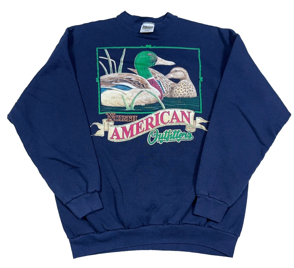 Sudadera De Colección Naturaleza Hombres XL Azul Marino Cuello Redondo Años 90 Pato Mallardo Caza EE. UU. Foto 1 de 4