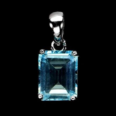 925 Sterling Silver Pendant Octagon Sky Blue Topaz 9x7mm Gemstone Jewelry - Image 1 of 4