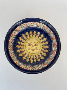 Celestial Sun Fruit Bowl Colourful Glazed Blue & Yellow Decorative Serving Bowl - Picture 1 of 15