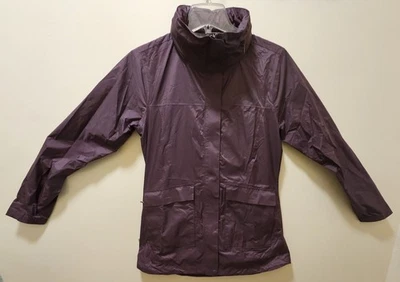 Jaqueta de chuva Marmot com capuz Stowaway, ventilação traseira roxa, feminina tamanho médio - Imagem 1 de 4