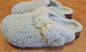 Birkenstock Boston Big Buckle Shearling Mules Women’s Size 7 EU 38 Eggshell Whit - Picture 1 of 10