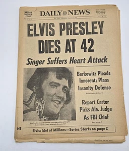 NY Daily News - Elvis Presley stirbt mit 42 Toten - 1977 - KOMPLETTE ZEITUNG - Bild 1 von 7