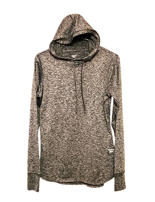 Pulôver Reebok com capuz manga comprida furos para polegar cinza corante espacial feminino tamanho P - Imagem 1 de 4