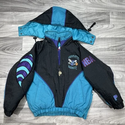 Винтажная куртка 90-х Charlotte Hornets Pro Player молодежная S на молнии с капюшоном детская NBA - Изображение 1 из 4
