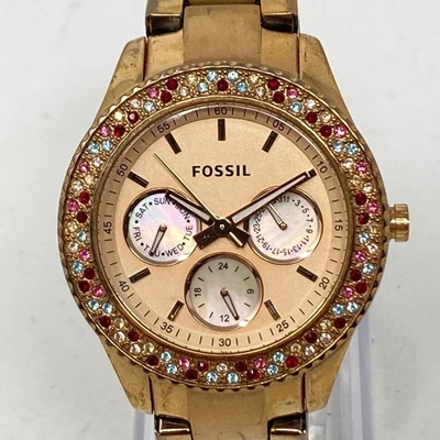 Reloj Fossil Stella Mujer ES3198 38mm Brillante Tono Oro Rosa Día Fecha Batería Nueva Foto 1 de 4