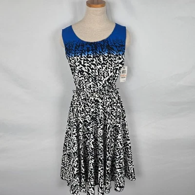 Vestido Alfani para mujer 2 notas azules negro blanco ombre volantes cinturón sin mangas nuevo con etiquetas Foto 1 de 4