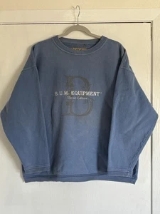 VINTAGE 90s B.U.M. EQUIPMENT Classic Edition Blue Crewneck Sweatshirt Size L - Picture 1 of 6