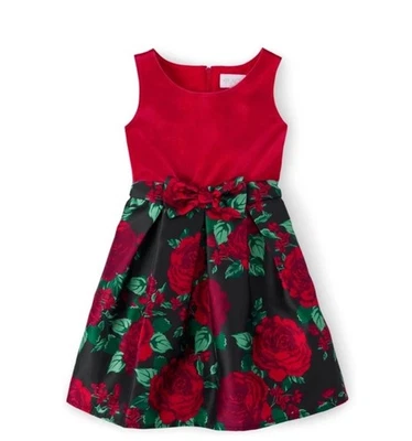 The Children’s Place Red Black Floral Big Kid’s Dress Size 12 NWT Holiday XMAS - Image 1 of 4