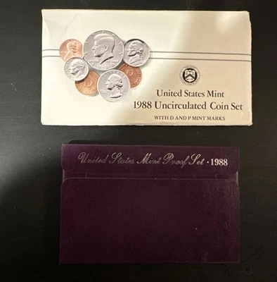 1988 US Mint Proof Set & 10-coin Uncirculated Coin Set w/ D and P Mint Marks - Image 1 of 4