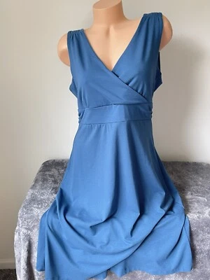 Vestido Eddie Bauer XL Sobrepelliz Sin Mangas Imitación Envoltura Azul Telado Jersey Tejido Jersey Jersey Jersey Foto 1 de 4