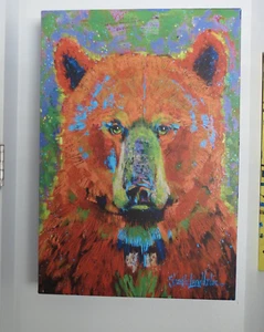2015 SHELLE LINDHOLM WRAPPED ALUMINUM 3D BOX ART- BEAR PIC- 18"X26" USA MADE !! - Picture 1 of 6