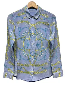 J. McLaughlin Women Cotton Button Up Equestrian Long Sleeve Shirt Sz S/6 Blue - Picture 1 of 6