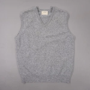 Vintage 80s LL Bean Wool V-neck Sleeveless Sweater Mens Medium Gray Distress USA - Picture 1 of 13