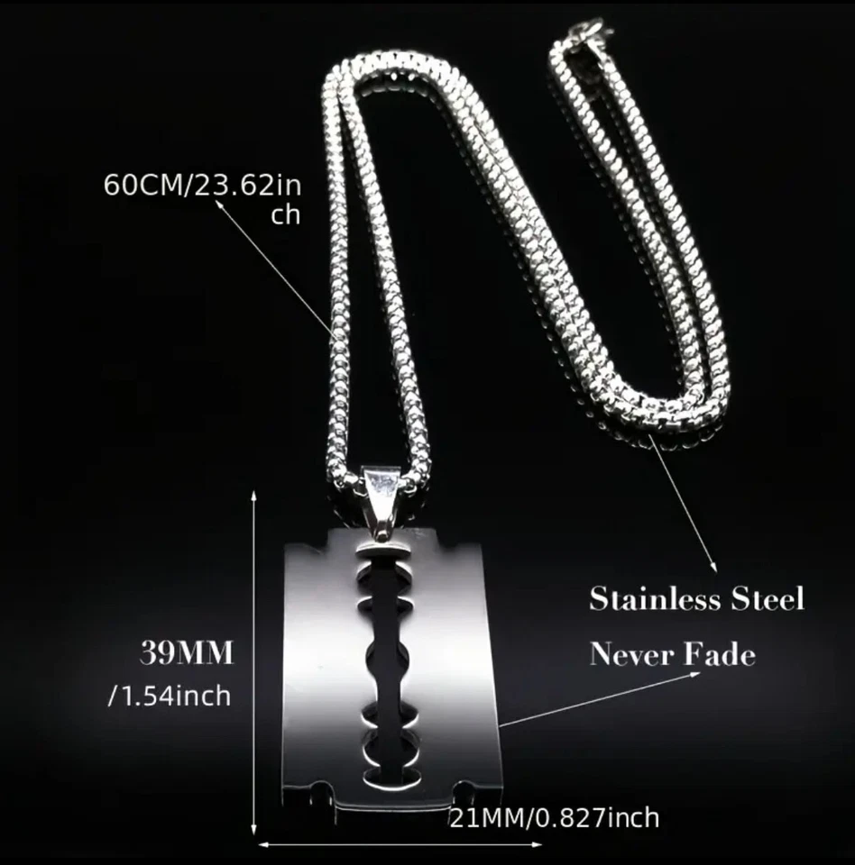 Edelstahl Rasierklingen-Anhänger – Silber – Stilvolle & Extravagante Halskette - Bild 1 von 1