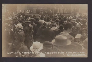 Milaca MINNESOTA RPPC 1918 WW1 Soldiers RED CROSS DAY Raising Money $4,200 MN - Picture 1 of 3