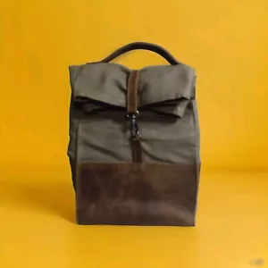Bolsa de almuerzo para ocultar y beber: lona encerada y cuero marrón: bolsa aislante: trabajo: - Imagen 1 de 3