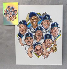 original art SEATTLE MARINERS LOU'S CREW 1994 Larry Weber for TACO TIME postcard