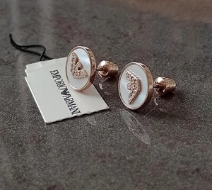 Emporio Armani Earrings, Steel, Mother of Pearl + Cubic Zirconia Stud Earrings - Picture 1 of 16
